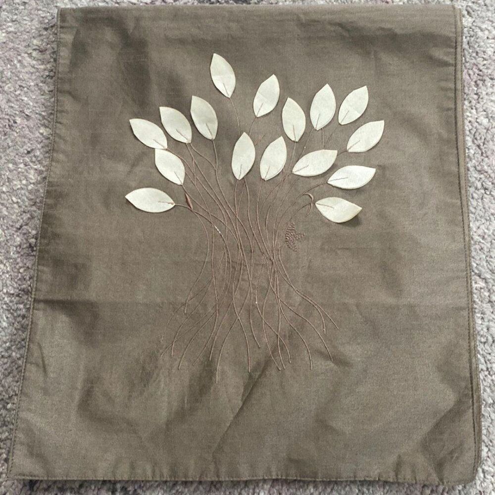 Beige Ivory Grey Tree Loose Leaf Table Runner Linen Home Decor